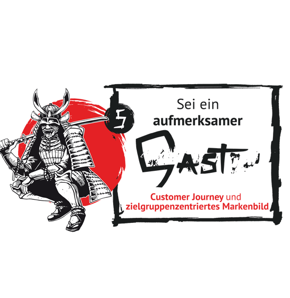Stufe 5 der Hagakure Strategie "Sei ein aufmerksamer Gast" mit Customer journey und dem zielgruppenzentrierten Markenbild