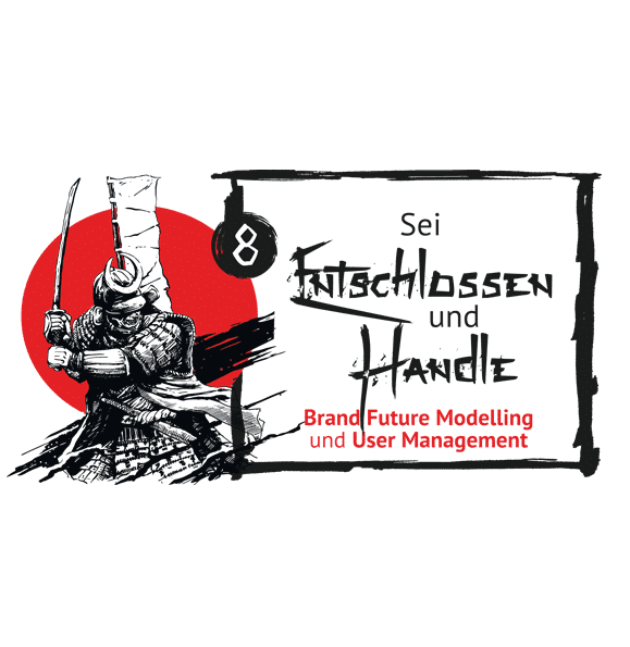 Stufe 8 der Hagakure Strategie "Sei Entschlossen und Handle" mit dem Schwerpunkt Brand future Modelling und User Management